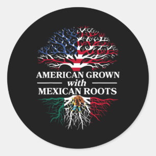Pegatina Redonda Cultivado en Estados Unidos con Raíces Mexicanas A