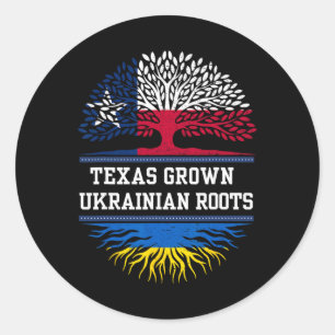 Pegatina Redonda Cultivado en Texas con Raíces Ucranianas - Ucrania