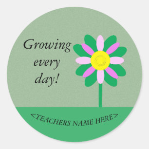 Pegatina Redonda Cultivando cada día personalizable de flores Profe
