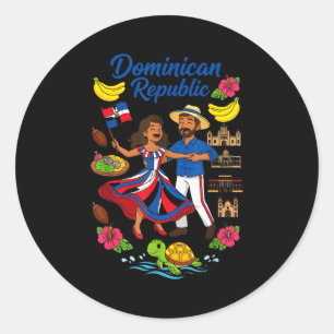 Pegatina Redonda Cultura de República Dominicana Baile Viajes 