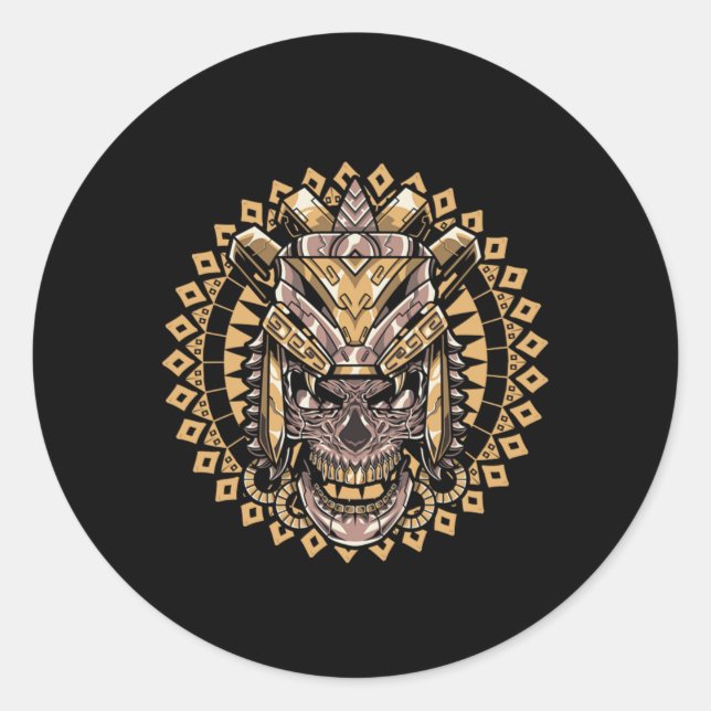 Pegatina Redonda Cultura maya-azteca de cráneo civilización inca (Anverso)