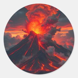 Pegatina Redonda Cumbre del Infierno: paisaje de fantasía volcánica