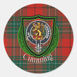 Pegatina Redonda Cumming Scottish Clan Tartan & Crest