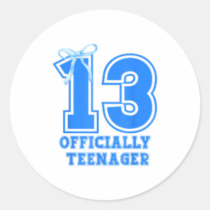 Pegatina Redonda Cumpleañera Azul Coqueta Lazo 13 Años 13º