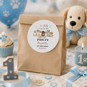 Pegatina Redonda Cumpleaños 1º de Niño Perrito Adorable   Hora de F