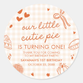 Pegatina Redonda Cumpleaños 1º Mano Dibujada Pequeña Tarta Monada