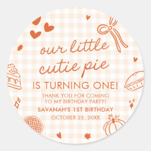 Pegatina Redonda Cumpleaños 1º Mano Dibujada Pequeña Tarta Monada