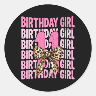 Pegatina Redonda Cumpleaños 11 niña rosa coqueta lazo leopardo 11