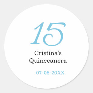 Pegatina Redonda cumpleaños 15 de quinceañera azul negro letra negr