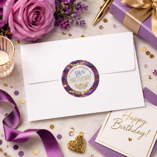 Pegatina Redonda Cumpleaños 18 con diseño de estratos enjoyados en