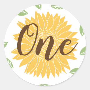 Pegatina Redonda Cumpleaños 1 de Country Sunflower Baby