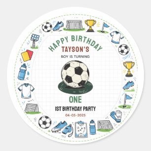 Pegatina Redonda Cumpleaños 1 de fútbol Es Hora de Jugar - Niños Di