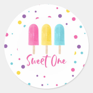Pegatina Redonda Cumpleaños 1 de Rainbow Pop Sweet One