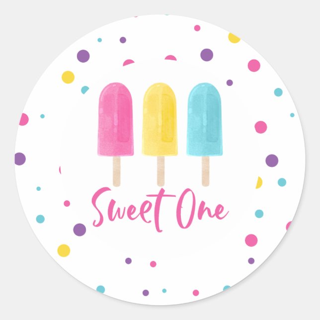 Pegatina Redonda Cumpleaños 1 de Rainbow Pop Sweet One (Anverso)