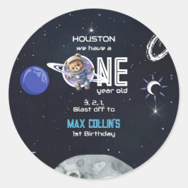 Pegatina Redonda Cumpleaños 1 del astronauta del espacio exterior