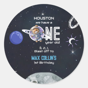 Pegatina Redonda Cumpleaños 1 del astronauta del espacio exterior