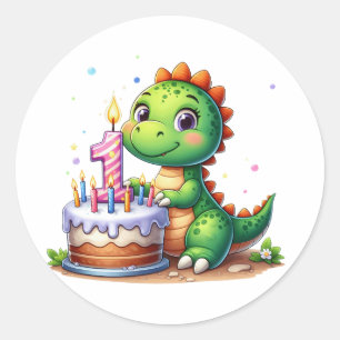 Pegatina Redonda Cumpleaños 1er Dino