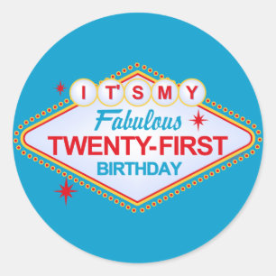 Pegatina Redonda Cumpleaños 21 de Las Vegas
