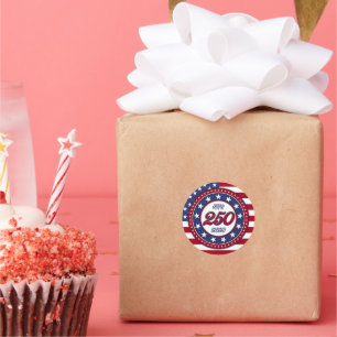Pegatina Redonda Cumpleaños 250 de América con bandera de EE. UU.