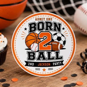 Pegatina Redonda Cumpleaños 2 de Deportes Niño Born 2 Ball