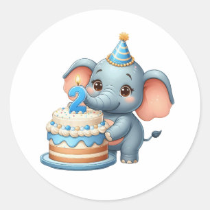 Pegatina Redonda Cumpleaños 2 de elefante lindo