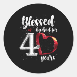 Pegatina Redonda Cumpleaños 40 Bendecido Por Dios Por 40 Años Cumpl