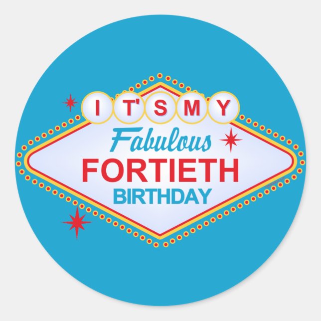 Pegatina Redonda Cumpleaños 40 de Las Vegas (Anverso)