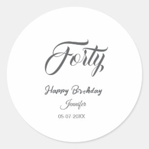 Pegatina Redonda cumpleaños 40 letra gris nombre fecha año 