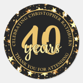 Pegatina Redonda Cumpleaños 40 Negro y Estrellas Doradas GRACIAS