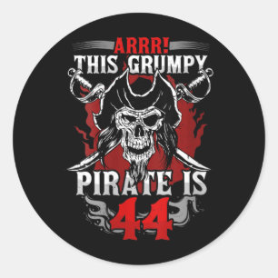 Pegatina Redonda Cumpleaños 44 de mujeres pirata Gpy cumple 44