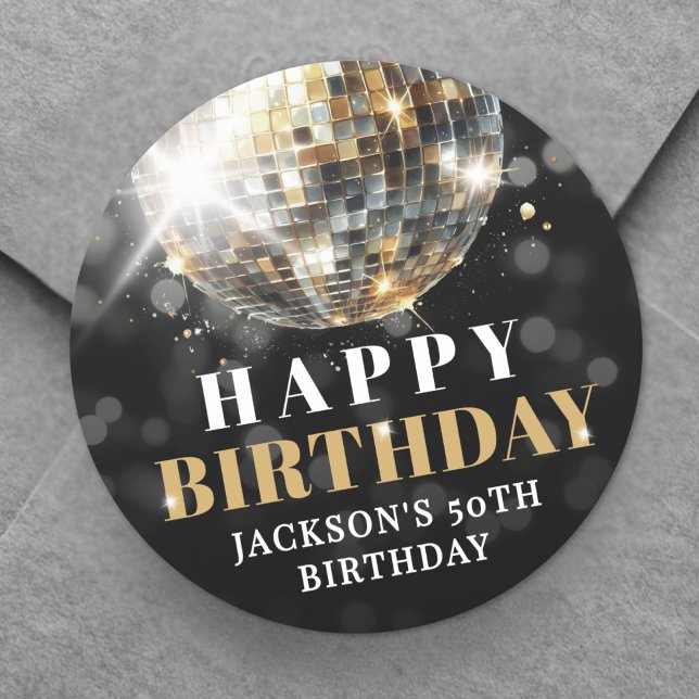 Pegatina Redonda Cumpleaños 50 de Black Gold (Black Gold 50th Birthday Classic Round Sticker)