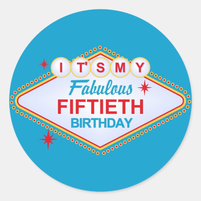 Pegatina Redonda Cumpleaños 50 de Las Vegas (Anverso)