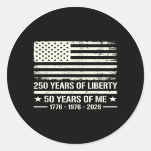 Pegatina Redonda Cumpleaños 50 Nacido en 1976 Bandera Americana 250