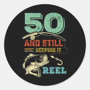 Pegatina Redonda Cumpleaños 50 Pesca Cumpliendo 50 Pescador Hombres