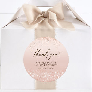 Pegatina Redonda Cumpleaños 50 Rose Gold Glitter