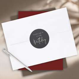 Pegatina Redonda Cumpleaños 50 Simple Minimalista Plano Negro