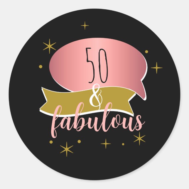 Pegatina Redonda Cumpleaños 50 y Fabuloso (Anverso)