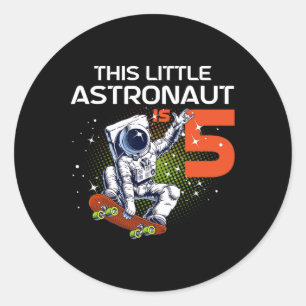 Pegatina Redonda Cumpleaños 5 Astronauta Patinaje 5 Años Sp