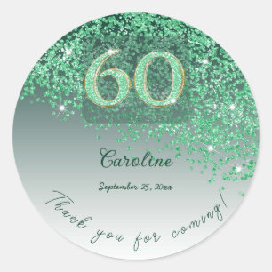 Pegatina Redonda Cumpleaños 60 Brillante Verde Menta Escarchado Gra