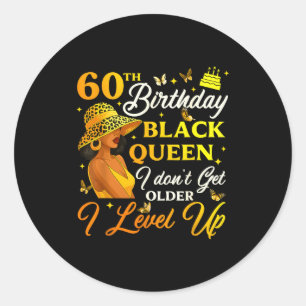 Pegatina Redonda Cumpleaños 60 Negro Reina Subir Emwering Para Muje