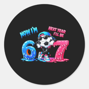 Pegatina Redonda Cumpleaños 6 Fútbol Goteo Niños Niñas 6 Años