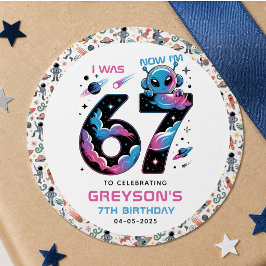 Pegatina Redonda Cumpleaños 7 de Cute Space | Seis y Siete Años