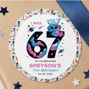 Pegatina Redonda Cumpleaños 7 de Cute Space Seis y Siete Años