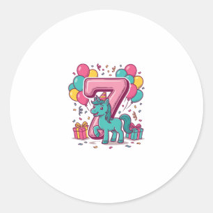 Pegatina Redonda Cumpleaños 7 del Caballo Diseño de Vector de Conej