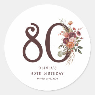 Pegatina Redonda Cumpleaños 80 Boho Pumpkin Autumn Bloom