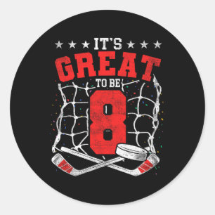 Pegatina Redonda Cumpleaños 8 Amantes del Hockey Es Genial Cumplir 