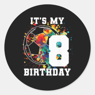 Pegatina Redonda Cumpleaños 8 de fútbol infantil Ll fiesta de cumpl