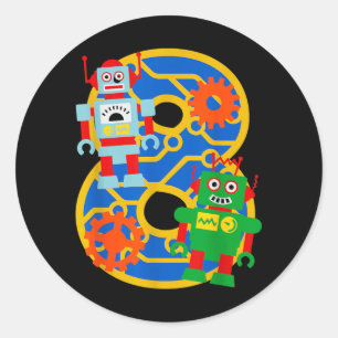 Pegatina Redonda Cumpleaños 8 niños robotito robótica de 8 años