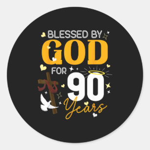Pegatina Redonda Cumpleaños 90 Bendecido Por Dios Por 90 Años 90 Cu