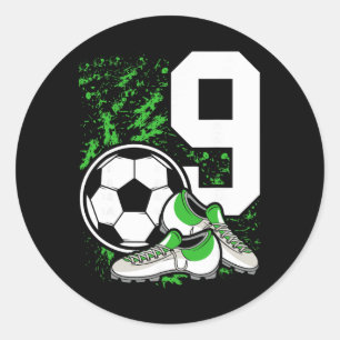 Pegatina Redonda Cumpleaños 9 niños 9 años jugador fútbol pie cumpl